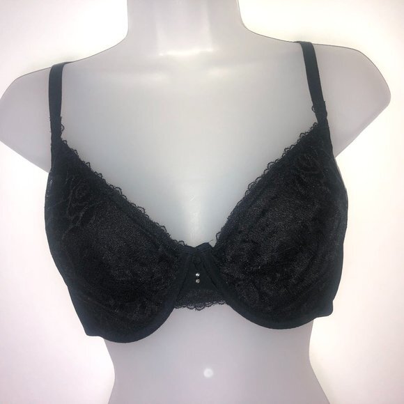 Lily of France Black Lace Bra 38D - Picture 1 of 7